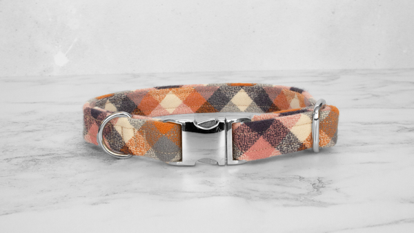 Dog Collar and Lead, Tartan with a Twist - Pumpkin Check
