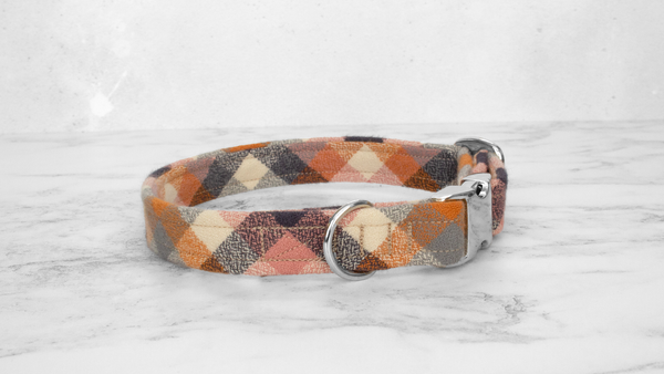 Dog Collar and Lead, Tartan with a Twist - Pumpkin Check