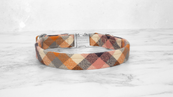 Dog Collar and Lead, Tartan with a Twist - Pumpkin Check