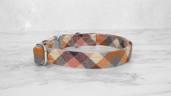 Dog Collar and Lead, Tartan with a Twist - Pumpkin Check