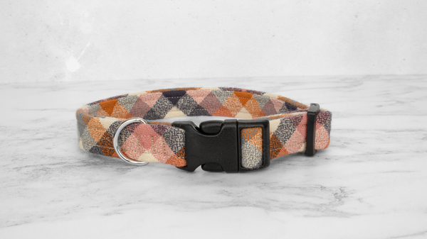 Dog Collar and Lead, Tartan with a Twist - Pumpkin Check