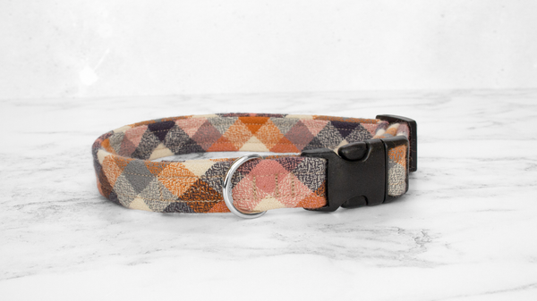 Dog Collar and Lead, Tartan with a Twist - Pumpkin Check