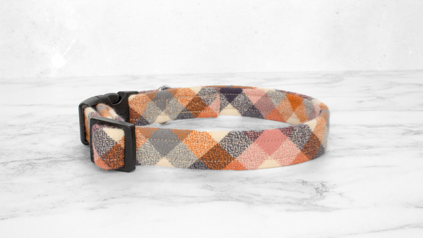 Dog Collar and Lead, Tartan with a Twist - Pumpkin Check