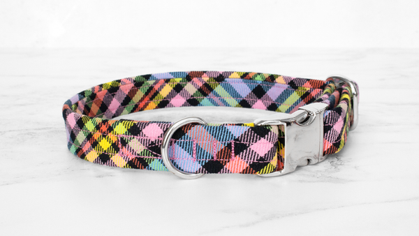 Dog Collar and Lead, Tartan with a Twist - Black Rainbow