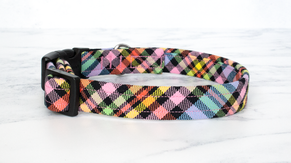 Dog Collar and Lead, Tartan with a Twist - Black Rainbow