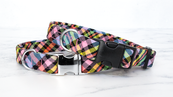 Dog Collar and Lead, Tartan with a Twist - Black Rainbow