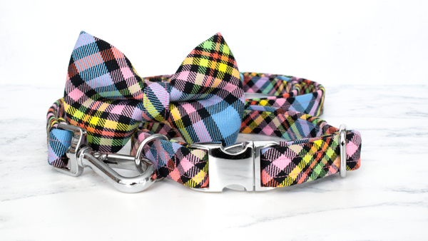 Dog Collar and Lead, Tartan with a Twist - Black Rainbow