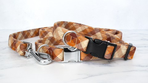 Dog Collar and Lead, Tartan with a Twist - Autumn Check