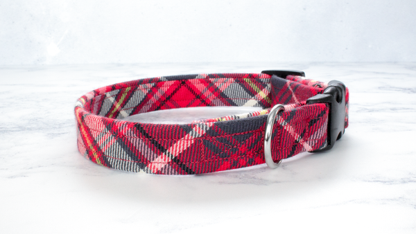 Dog Collar and Lead, Tartan with a Twist - Red and Grey