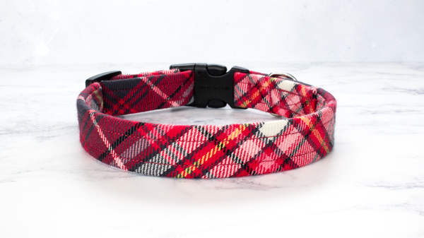 Dog Collar and Lead, Tartan with a Twist - Red and Grey