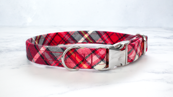 Dog Collar and Lead, Tartan with a Twist - Red and Grey