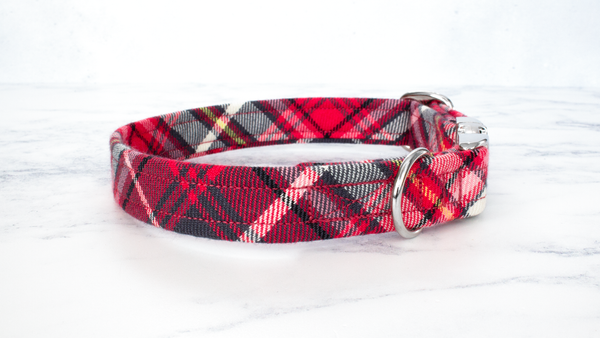 Dog Collar and Lead, Tartan with a Twist - Red and Grey