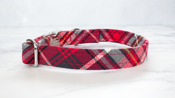 Dog Collar and Lead, Tartan with a Twist - Red and Grey