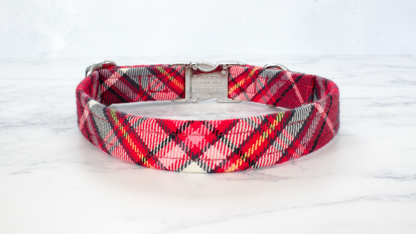 Dog Collar and Lead, Tartan with a Twist - Red and Grey