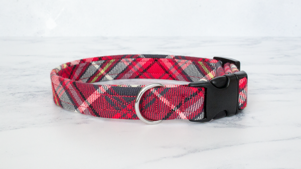 Dog Collar and Lead, Tartan with a Twist - Red and Grey