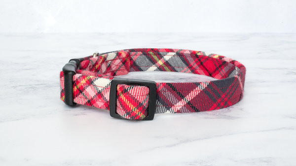 Dog Collar and Lead, Tartan with a Twist - Red and Grey