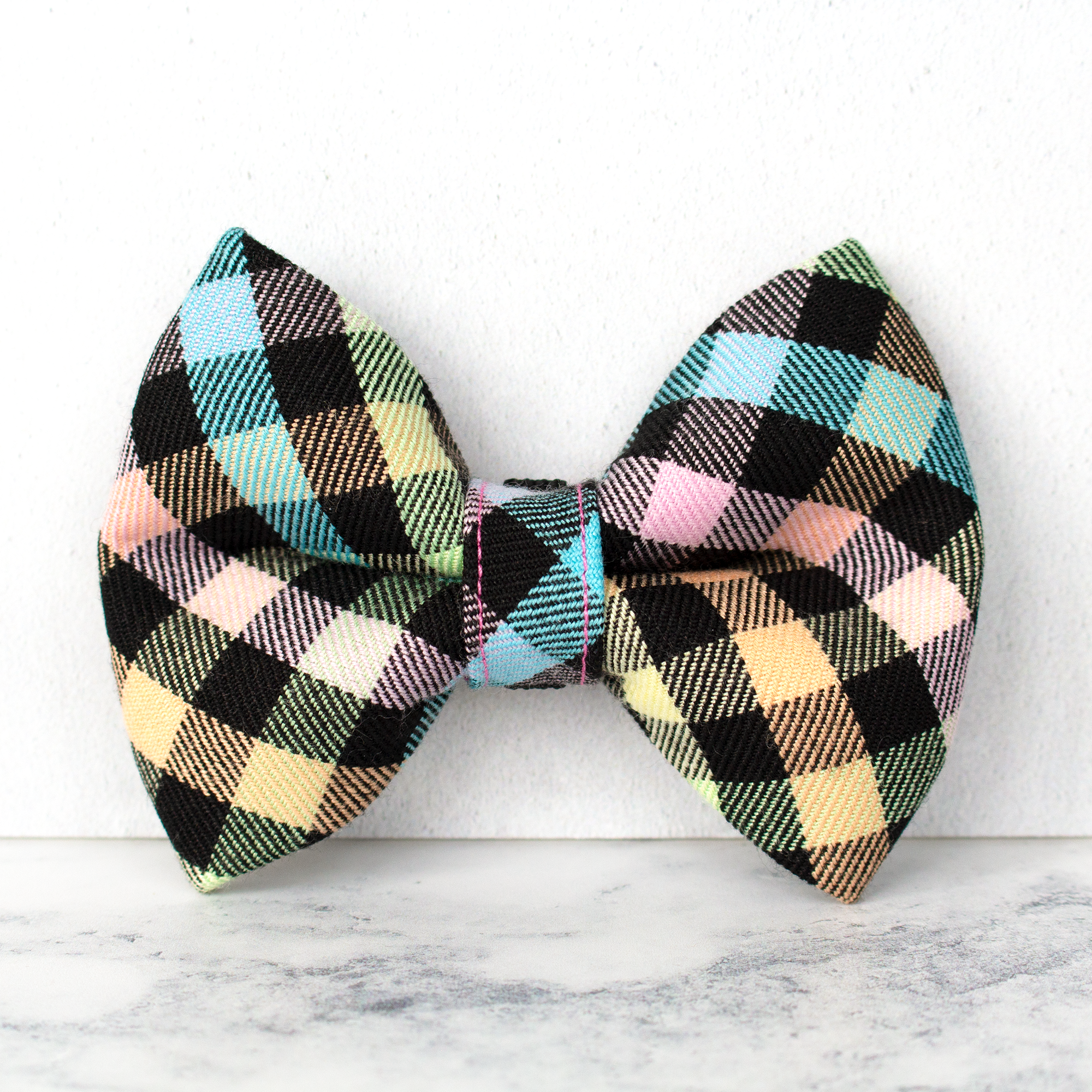 Dog Bow Ties, Tartan with a Twist - Rainbow Checkerboard