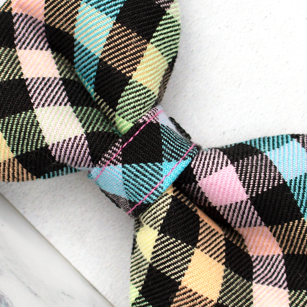 Dog Bow Ties, Tartan with a Twist - Rainbow Checkerboard