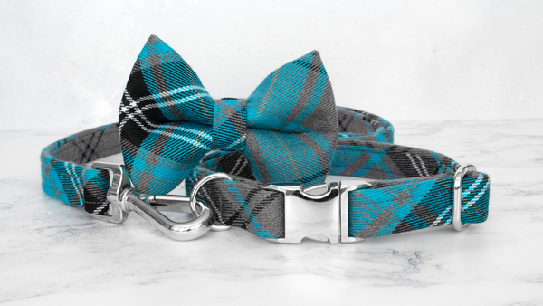 Dog Bow Ties, Tartan with a Twist - Blue and Grey