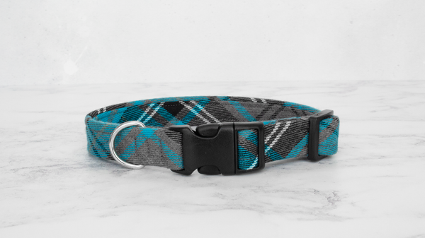 Dog Collar and Lead, Tartan with a Twist - Blue and Grey