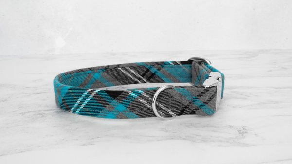Dog Collar and Lead, Tartan with a Twist - Blue and Grey