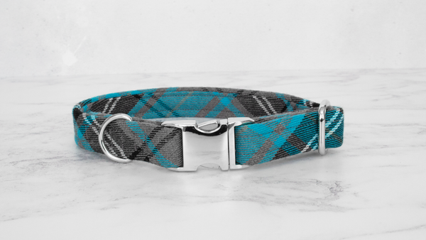 Dog Collar and Lead, Tartan with a Twist - Blue and Grey