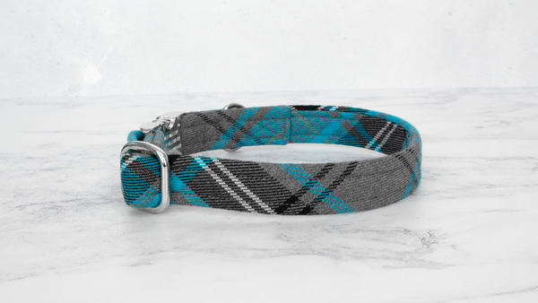 Dog Collar and Lead, Tartan with a Twist - Blue and Grey