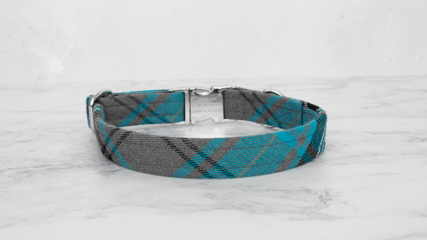 Dog Collar and Lead, Tartan with a Twist - Blue and Grey