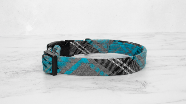 Dog Collar and Lead, Tartan with a Twist - Blue and Grey