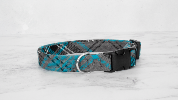 Dog Collar and Lead, Tartan with a Twist - Blue and Grey