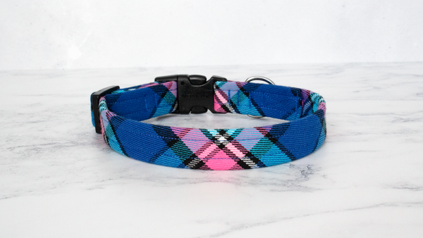 Dog Collar and Lead, Tartan with a Twist - Blue and Pink