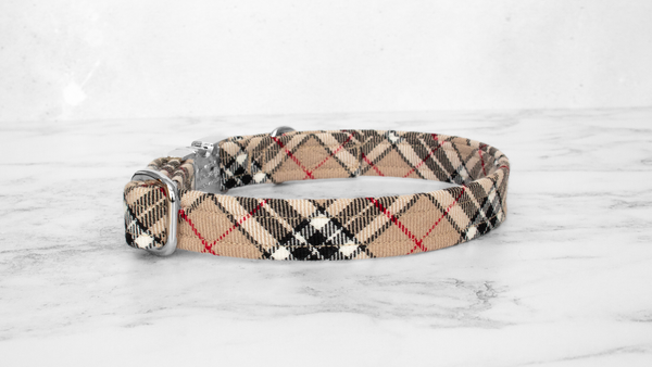 Dog Collar and Lead, Tartan with a Twist - Caramel