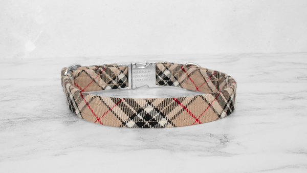 Dog Collar and Lead, Tartan with a Twist - Caramel