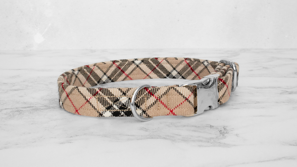 Dog Collar and Lead, Tartan with a Twist - Caramel