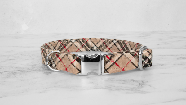 Dog Collar and Lead, Tartan with a Twist - Caramel