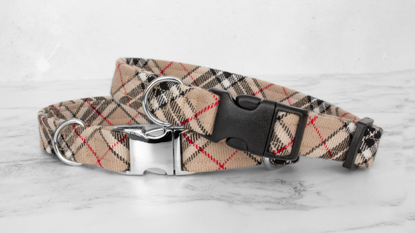 Dog Collar and Lead, Tartan with a Twist - Caramel