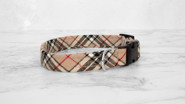 Dog Collar and Lead, Tartan with a Twist - Caramel