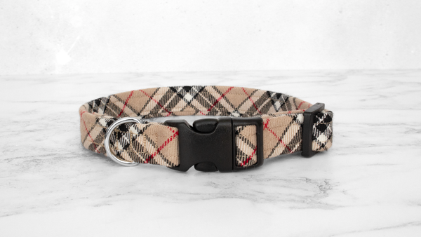 Dog Collar and Lead, Tartan with a Twist - Caramel