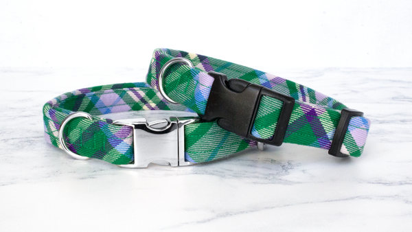 Dog Collar and Lead, Tartan with a Twist - Green and Purple