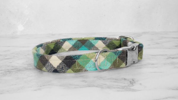 Dog Collar and Lead, Tartan with a Twist - Turquoise Check