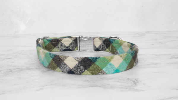 Dog Collar and Lead, Tartan with a Twist - Turquoise Check