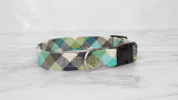 Dog Collar and Lead, Tartan with a Twist - Turquoise Check