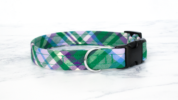 Dog Collar and Lead, Tartan with a Twist - Green and Purple