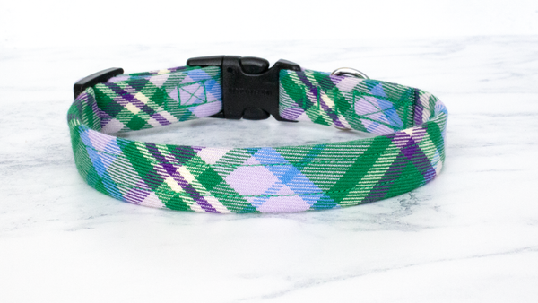 Dog Collar and Lead, Tartan with a Twist - Green and Purple