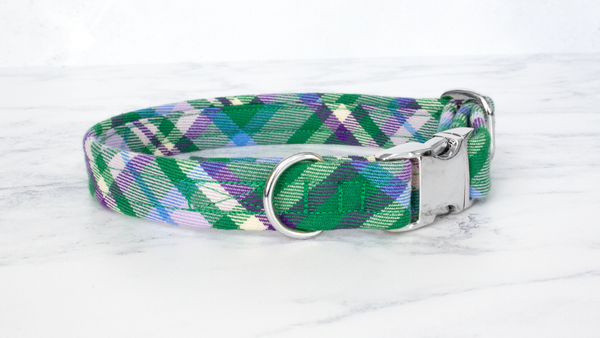 Dog Collar and Lead, Tartan with a Twist - Green and Purple