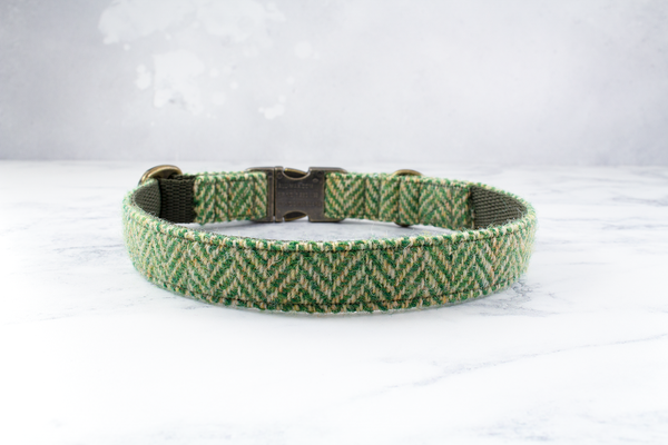 Dog Collar Harris Tweed® - Green Herringbone