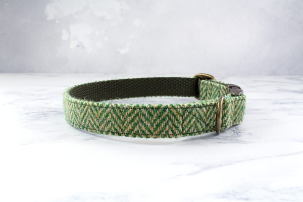 Dog Collar Harris Tweed® - Green Herringbone
