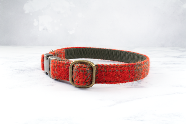 Dog Collar Harris Tweed® - Burnt Orange and Khaki