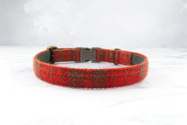 Dog Collar Harris Tweed® - Burnt Orange and Khaki