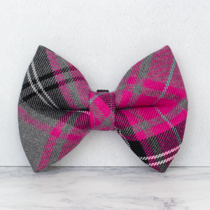 Dog Bow Ties, Tartan with a Twist - Pink and Grey